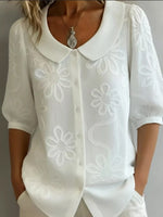 Full Size Flower Puff Sleeve Shirt Plus Size