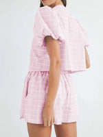V-Neck Puff Sleeve Top and Shorts Set