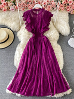 Ruffled Mock Neck Lace Maxi Dress