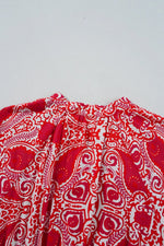 Paisley Print Side Slit Puff Sleeve High Waist Maxi Dress
