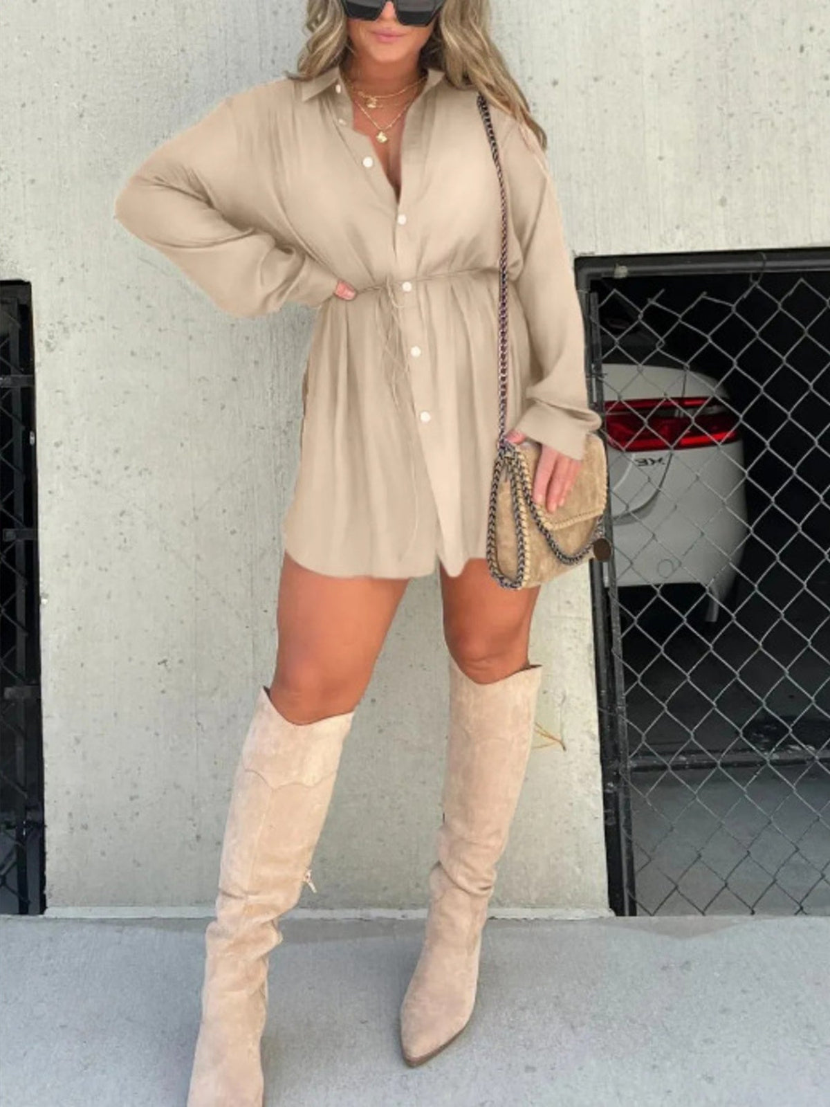 Full Size Button-Down Mini Shirt Dress Plus Size