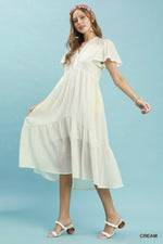 Umgee Textured Tiered Midi Dress with Side Pockets