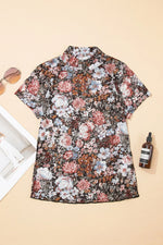 Floral Print Mock Neck Sheer Mesh Top