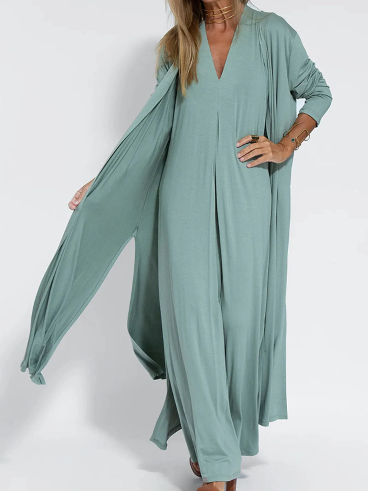 Full Size V-Neck Sleeveless Maxi Dress with Slit Plus Size - Ladyez