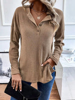 Ribbed Knit Button Detail Long Sleeve T-Shirt