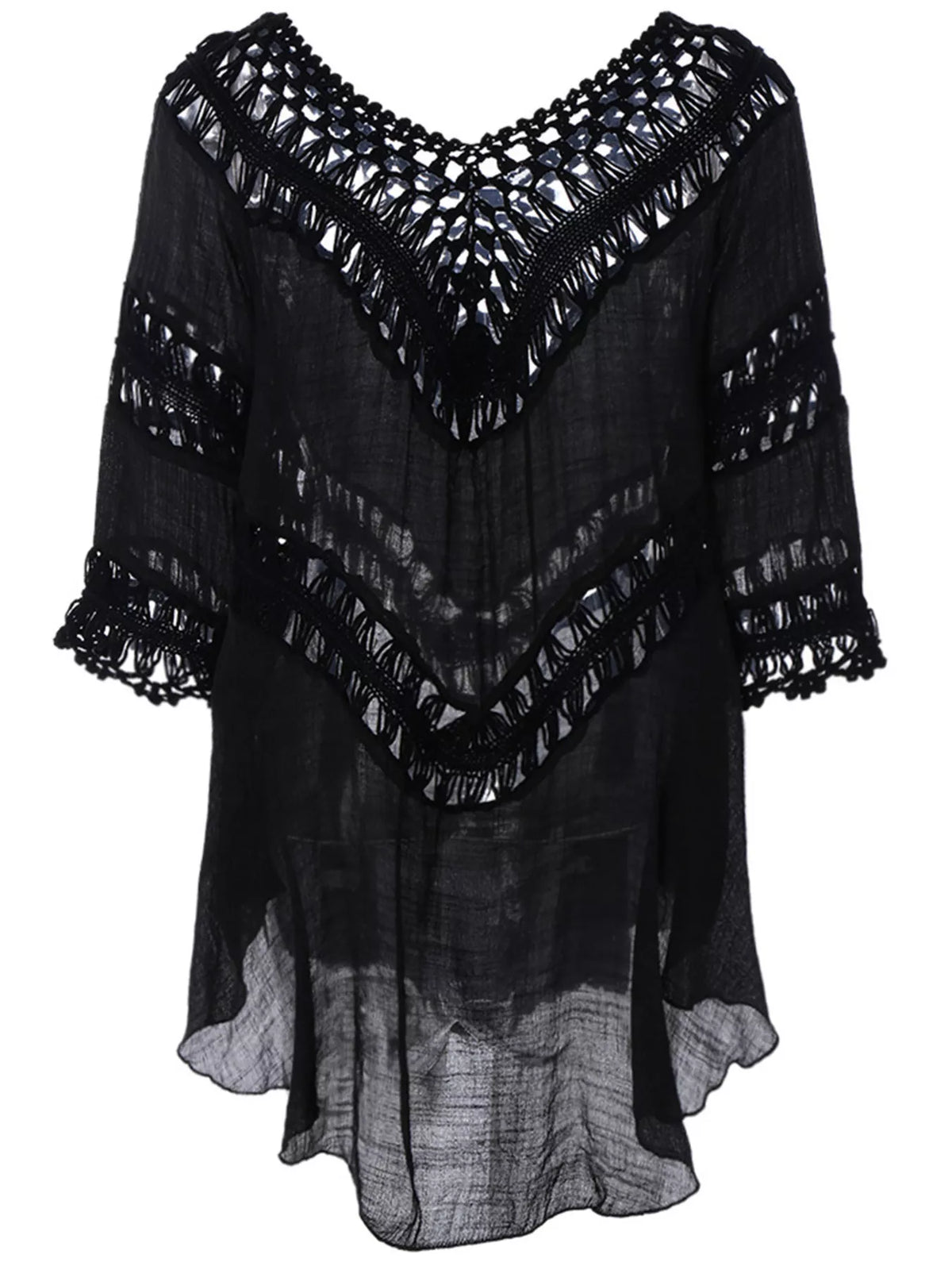 Crochet Trimmed Flowy Cover Up Dress