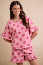 BiBi Polka Dots Printed Ruffled Detail Top And Shorts Set