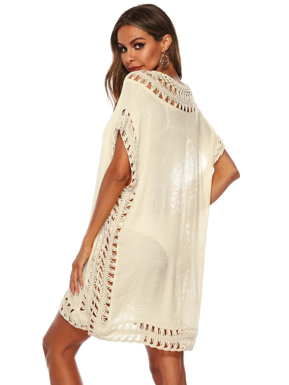 Bohemian Crochet Trim Beach Cover Up Dress - Ladyez