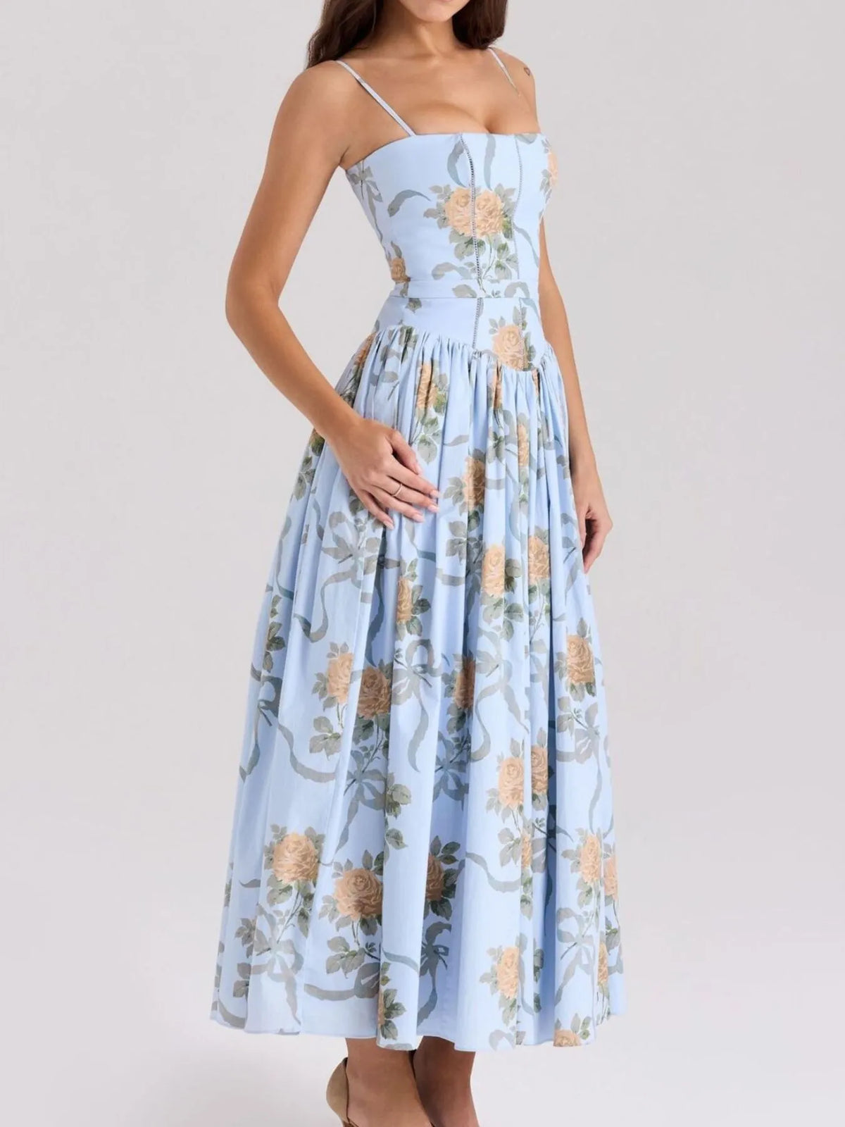 Floral Print Square Neck Cami Maxi Dress - Ladyez