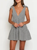 Gingham Tie-Shoulder Mini Dress