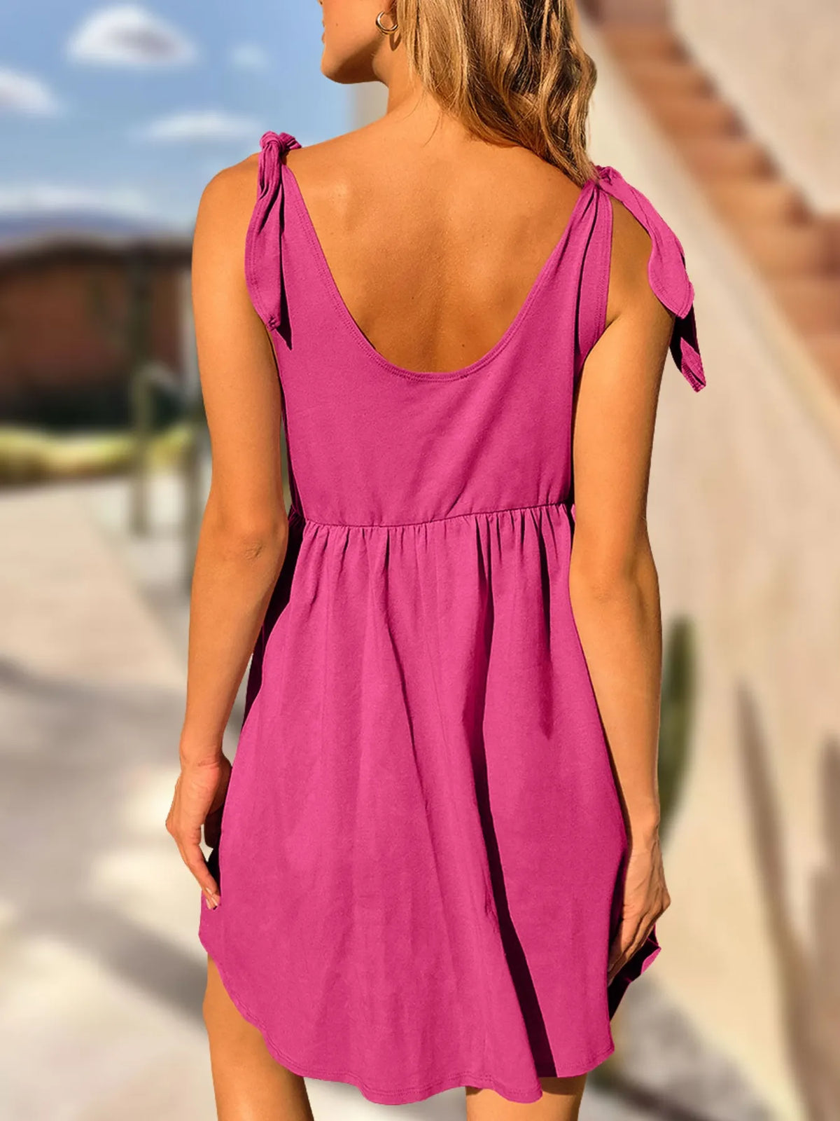 Tie-Shoulder Flowy Tank Dress - Ladyez