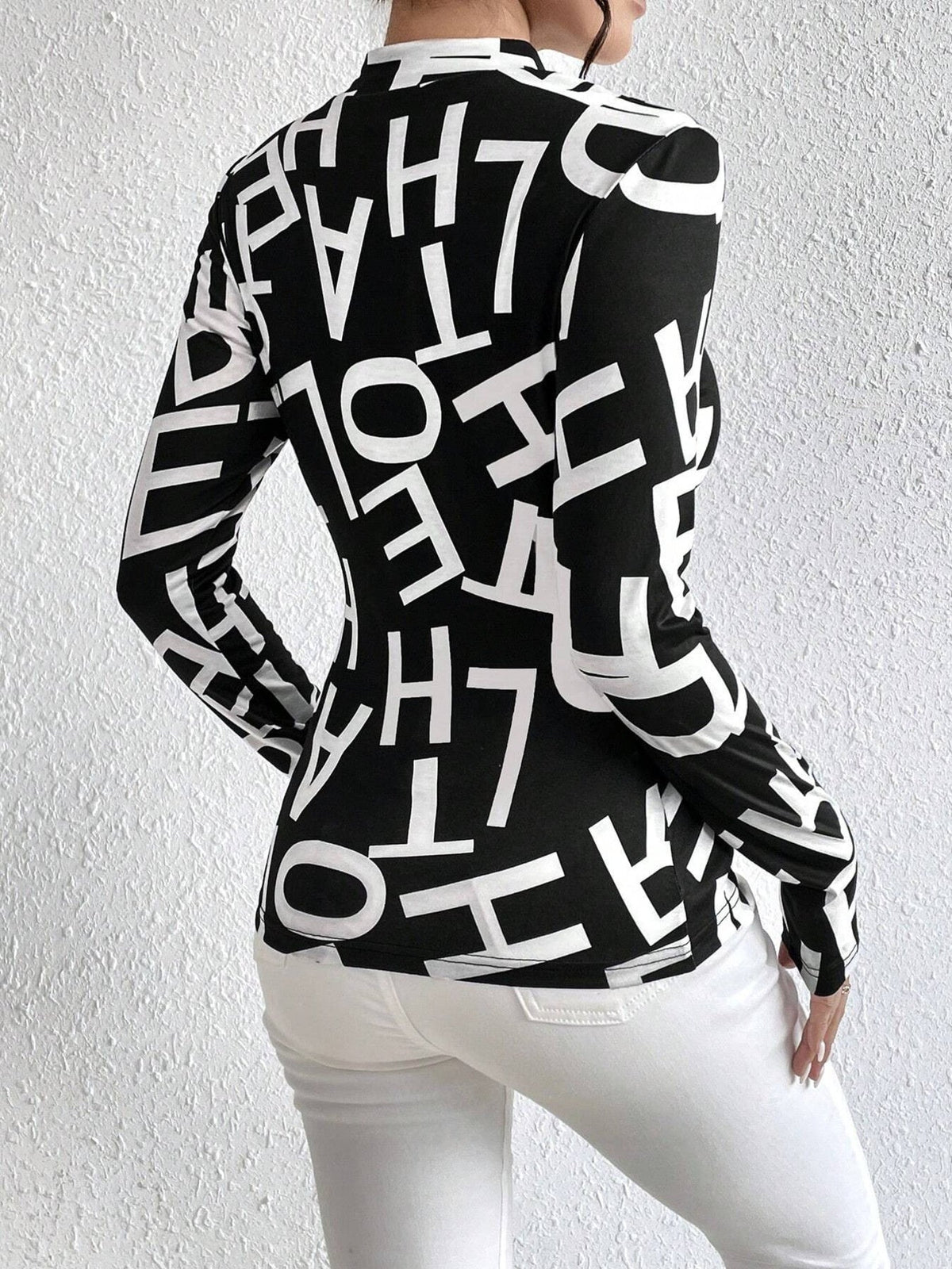 Animal Print Mock Neck Long Sleeve T-Shirt