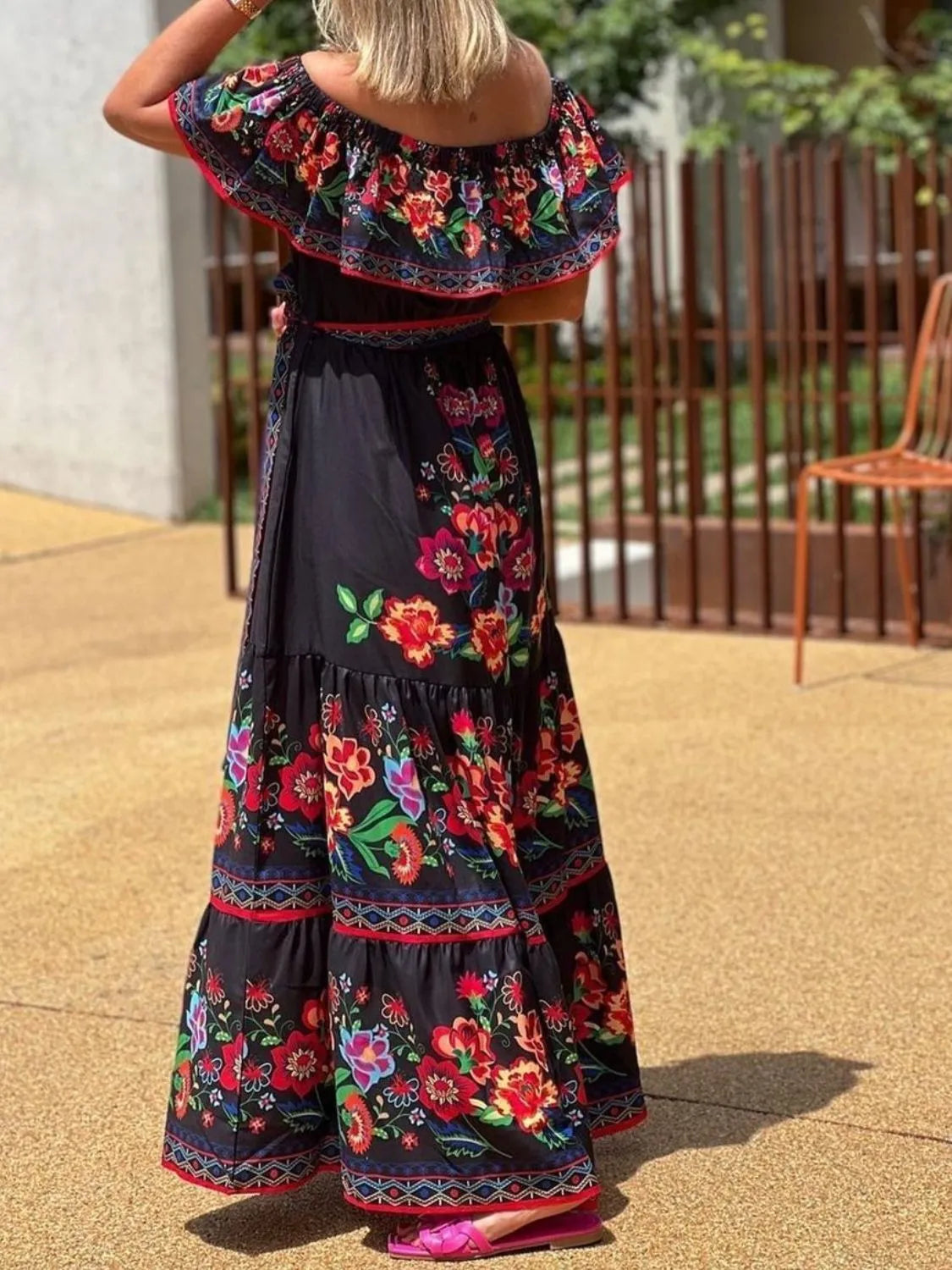 Floral Off Shoulder Ruffle Maxi Dress - Ladyez