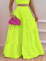 Full Size Ruffled Cami and Tiered Maxi Skirt Set Plus Size - Ladyez