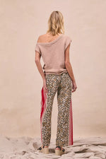 BiBi Leopard Print Pants with Side Contrast and Tucking Welt Pocke