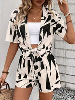 Printed Open Front Cardigan and Shorts Set