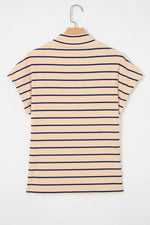 Stripe Mock Neck Short Sleeve Loose Top
