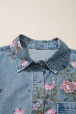 Floral Print Button Up Denim Shirt