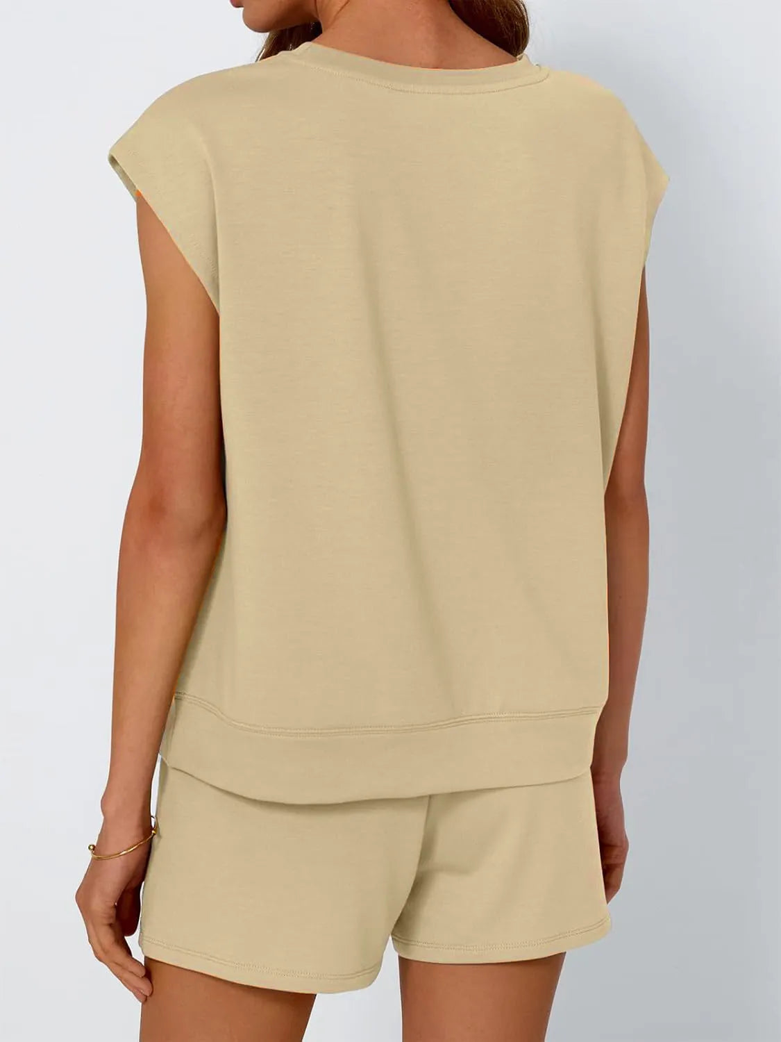 Round Neck Cap Sleeve Top and Shorts Set - Ladyez