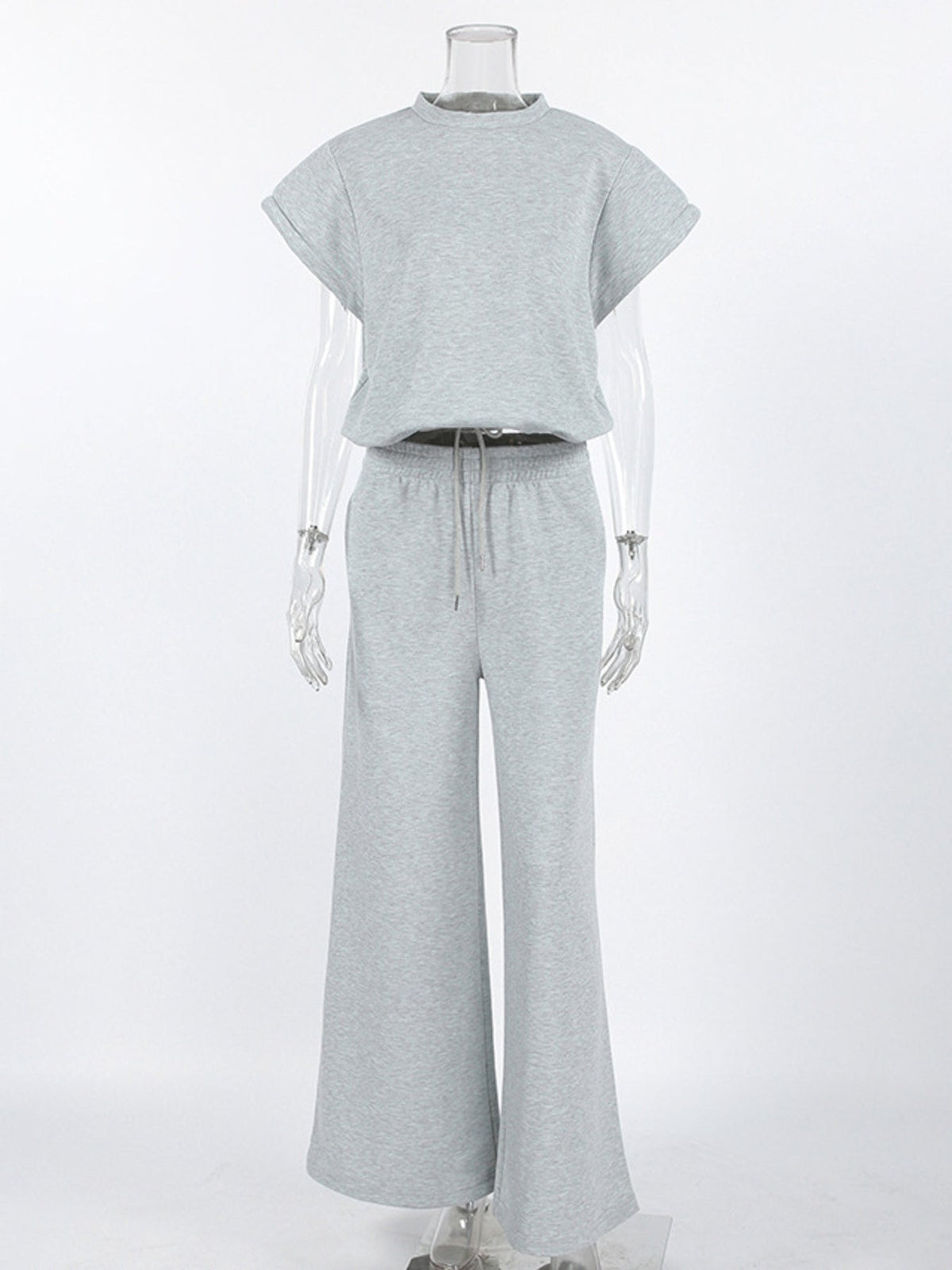 Round Neck Top and Wide Leg Pants Set