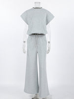 Round Neck Top and Wide Leg Pants Set