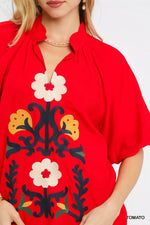 Umgee Embroidered Boho Puff Sleeve Blouse