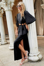 Cutout Split Puff Sleeve Maxi Dress - Ladyez