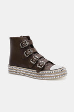 Beast Fashion Multi-Buckle Straps Studded Platform Sneakers - Ladyez