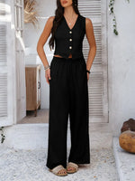 Devine Button Down Lace Detail Vest and Pants Set
