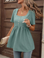 Eyelet Square Neck Short Sleeve Top