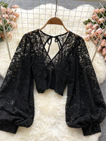 Lace Tie Back Long Sleeve Top