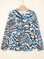 Zebra Print Tied Front Puff Sleeve Top