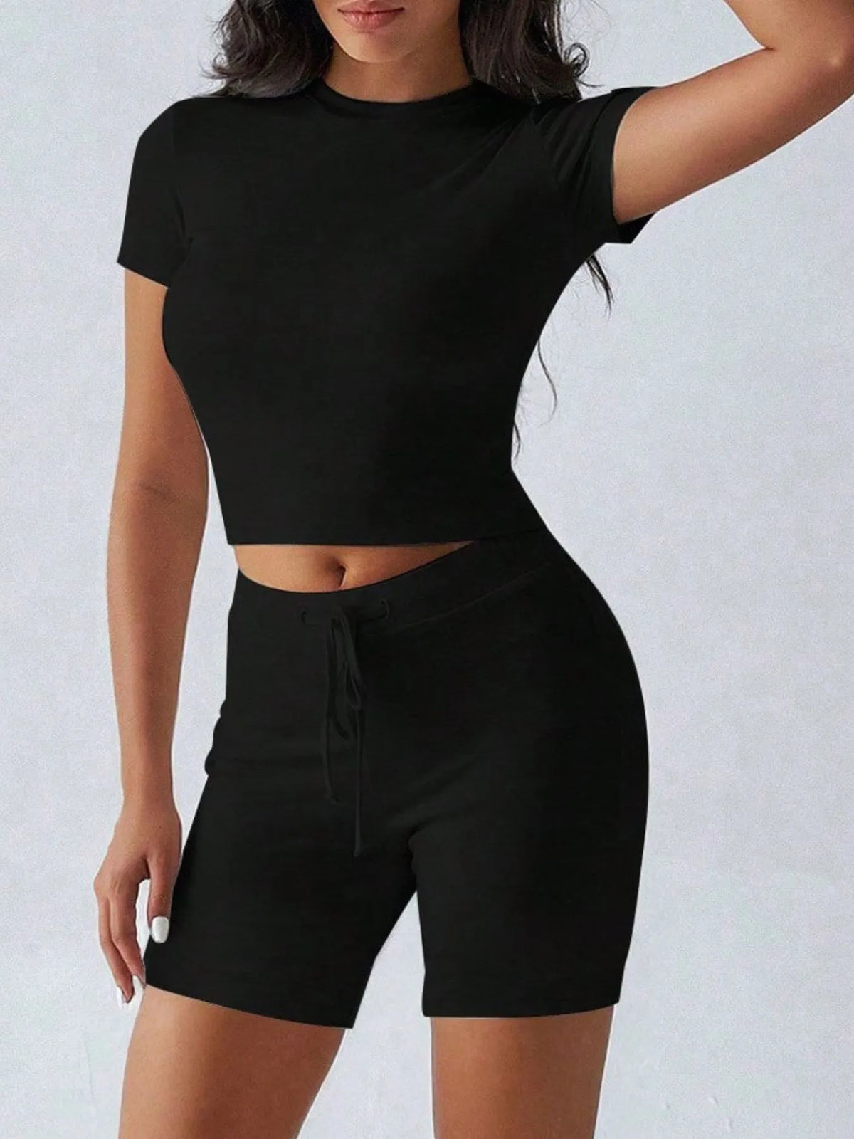 Round Neck Short Sleeve Top and Shorts Set - Ladyez