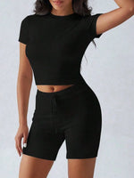 Round Neck Short Sleeve Top and Shorts Set - Ladyez