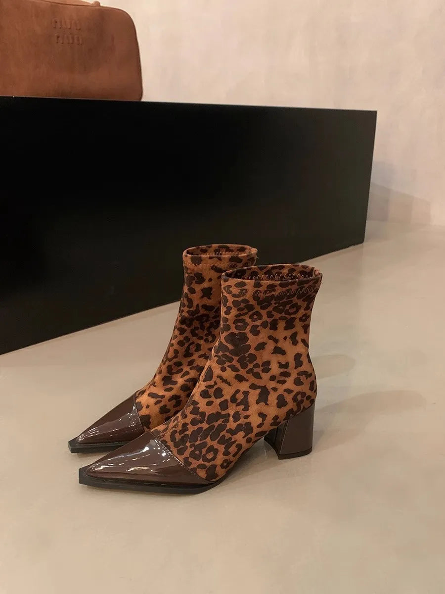 Point Toe Block Heels Boots - Ladyez