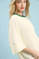 Umgee Ribbed Knit Top with Contrast Trim
