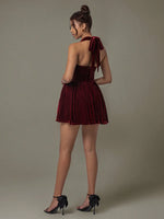 Velvet Halter Skater Dress - Ladyez