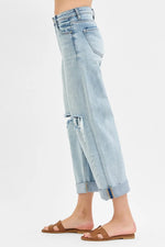 RISEN Full Size Mid Rise Fit Boyfriend Jeans with Cuff Plus Size - Ladyez