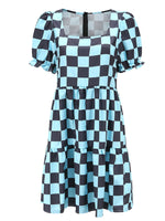 Checkered Short Sleeve Tiered Mini Dress
