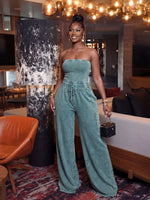Drawstring Strapless Wide-Leg Jumpsuit