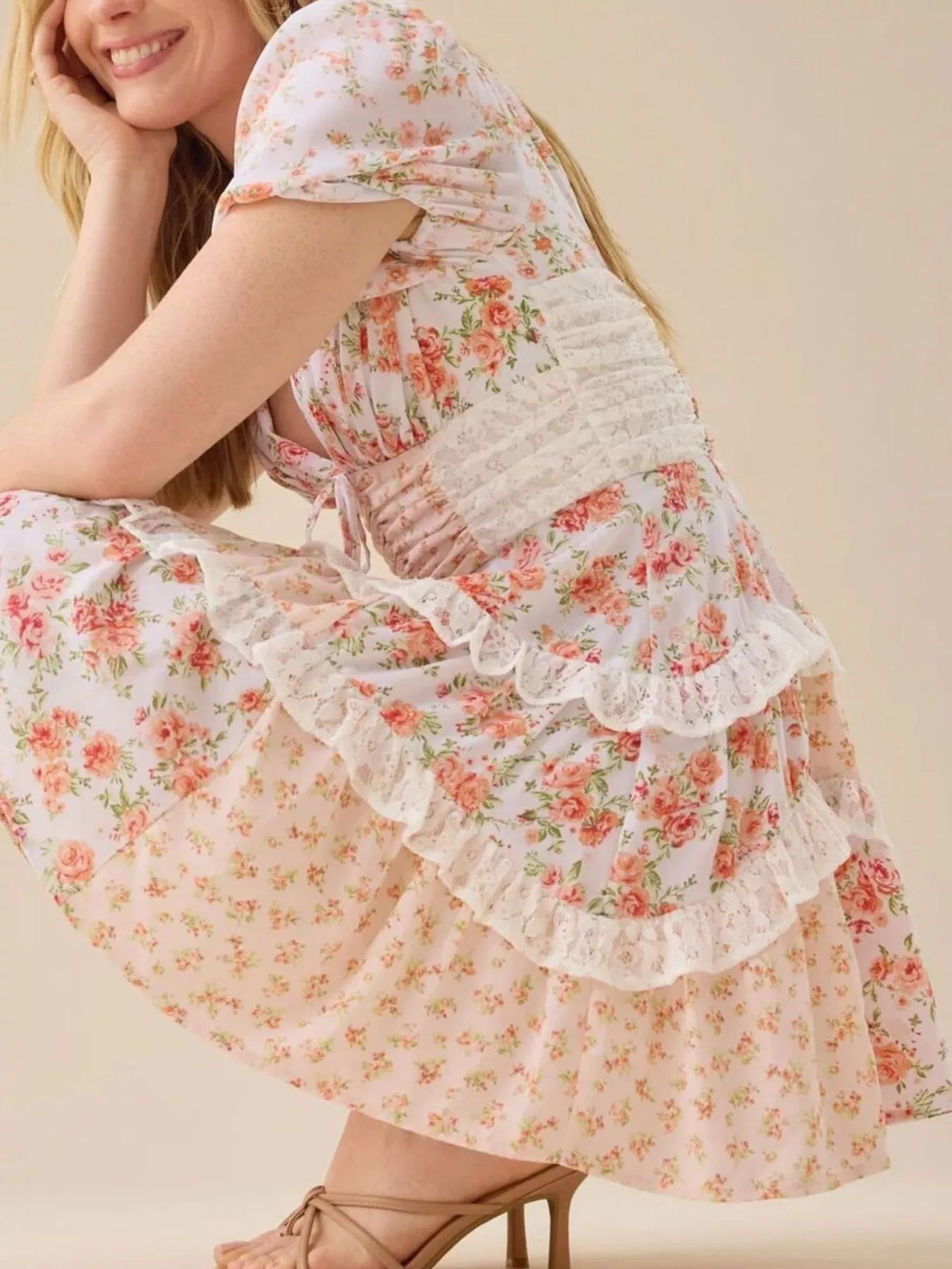 Floral Puff Sleeve Tiered Mini Dress