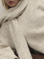 Oversized V-Neck Dropped Shoulder Sweater with Scarf