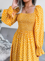Smocked Square Neck Flounce Sleeve Dress - Ladyez
