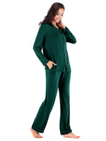 Collared Neck Long Sleeve Loungewear Set with Pockets - Ladyez
