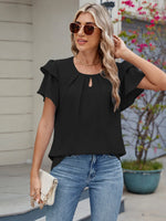 Round Neck Ruffled Layered Sleeve Blouse - Ladyez