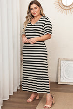 Plus Size V-Neck Side Slit Maxi Dress - Ladyez