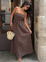 Striped Print Spaghetti Strap Maxi Dress
