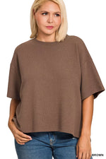 Zenana Full Size Double Knit Side Slits Hi Low Short Sleeve Top Plus Size