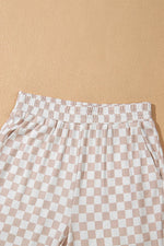 Ribbed Texture Checkered Print Tank and Pants Set - Ladyez