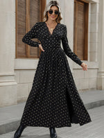 Bow Long Sleeve V-Neck Maxi Dress